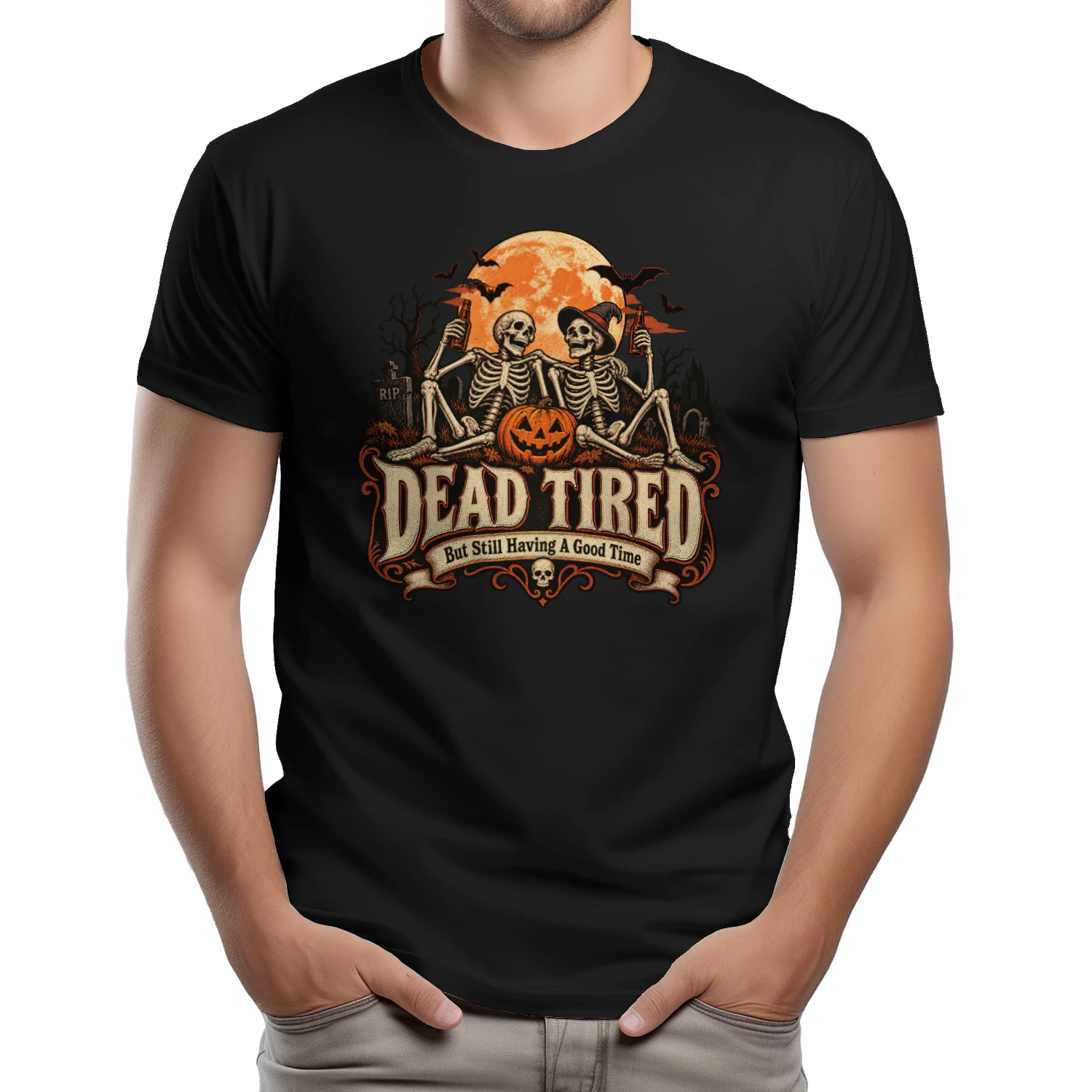 Dead Tired – Funny Halloween Skeleton T-shirt