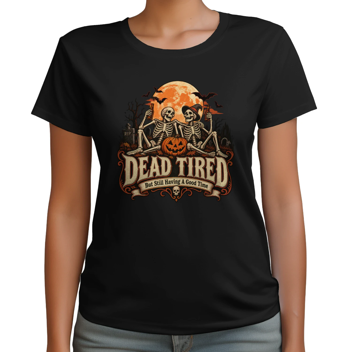 Dead Tired – Funny Halloween Skeleton T-shirt