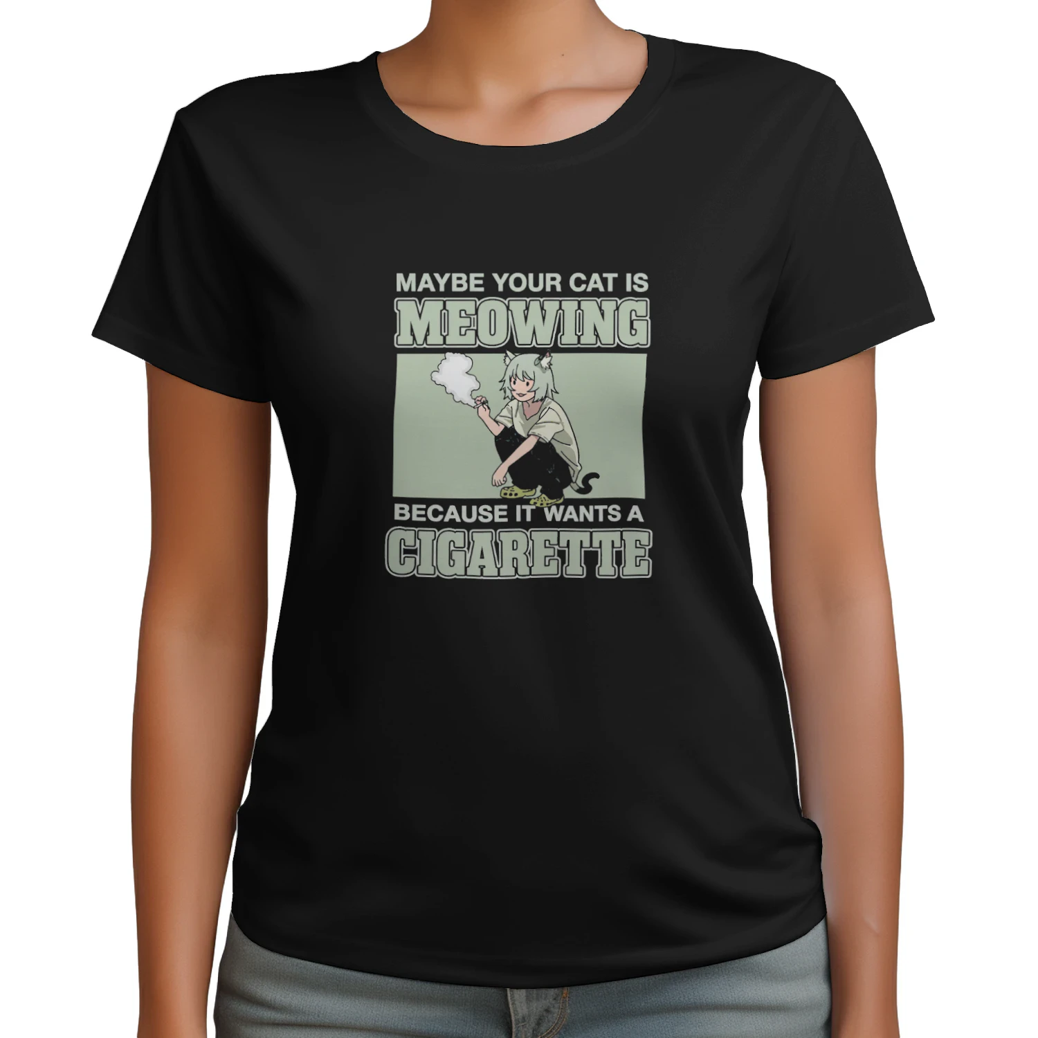Maybe Your Cat Is Meowing Because It Wants A Cigarette T-shirt  Funny Cat Humor Design