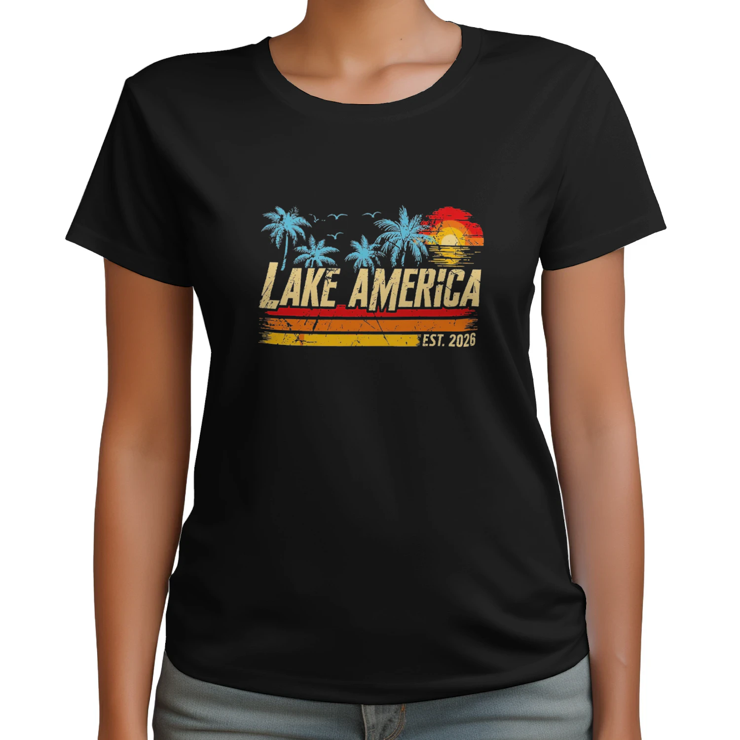 Lake America Est 2026 Vintage Tropical Vacation T-shirt -Lake America Summer Design