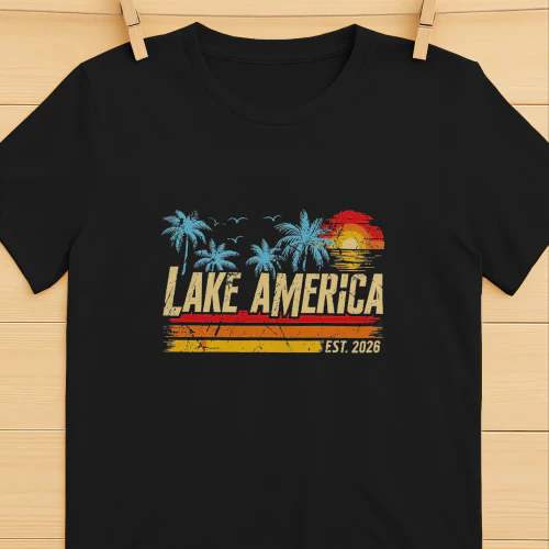 Lake America Est 2026 Vintage Tropical Vacation Shirt -Lake America Summer Design