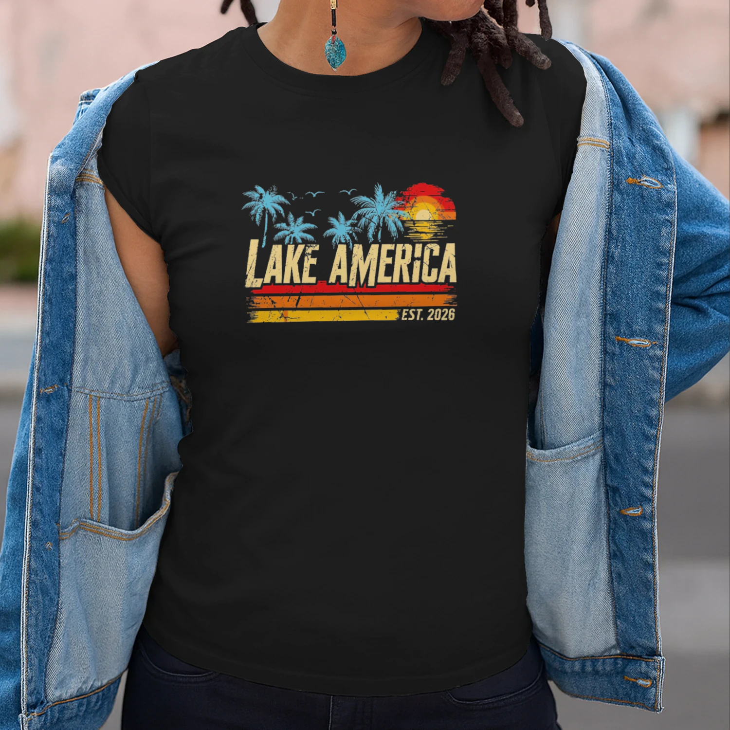 Lake America Est 2026 Vintage Tropical Vacation T-shirt -Lake America Summer Design
