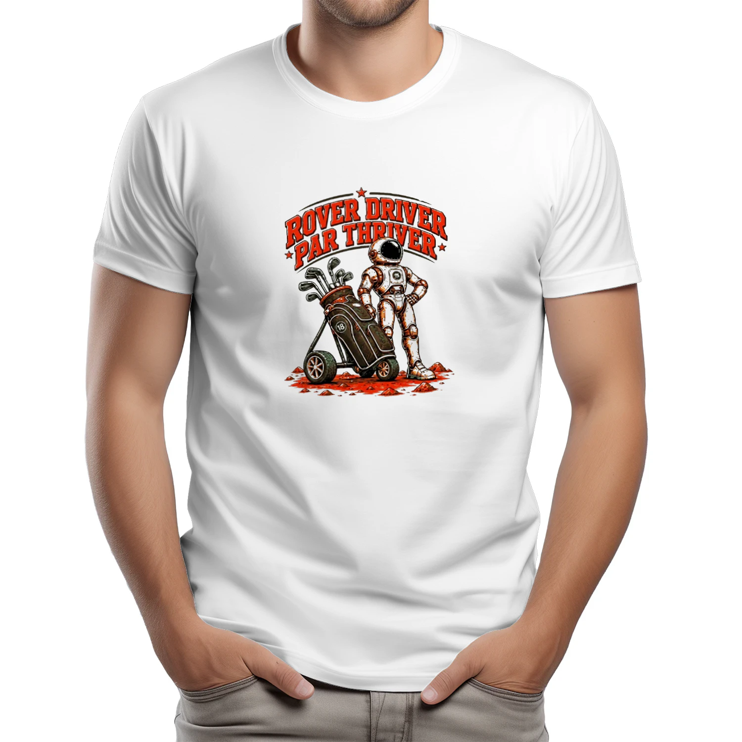 Rover Driver Par Thriver Astronaut Golfing Graphic Shirt-Golf Lover Space Design