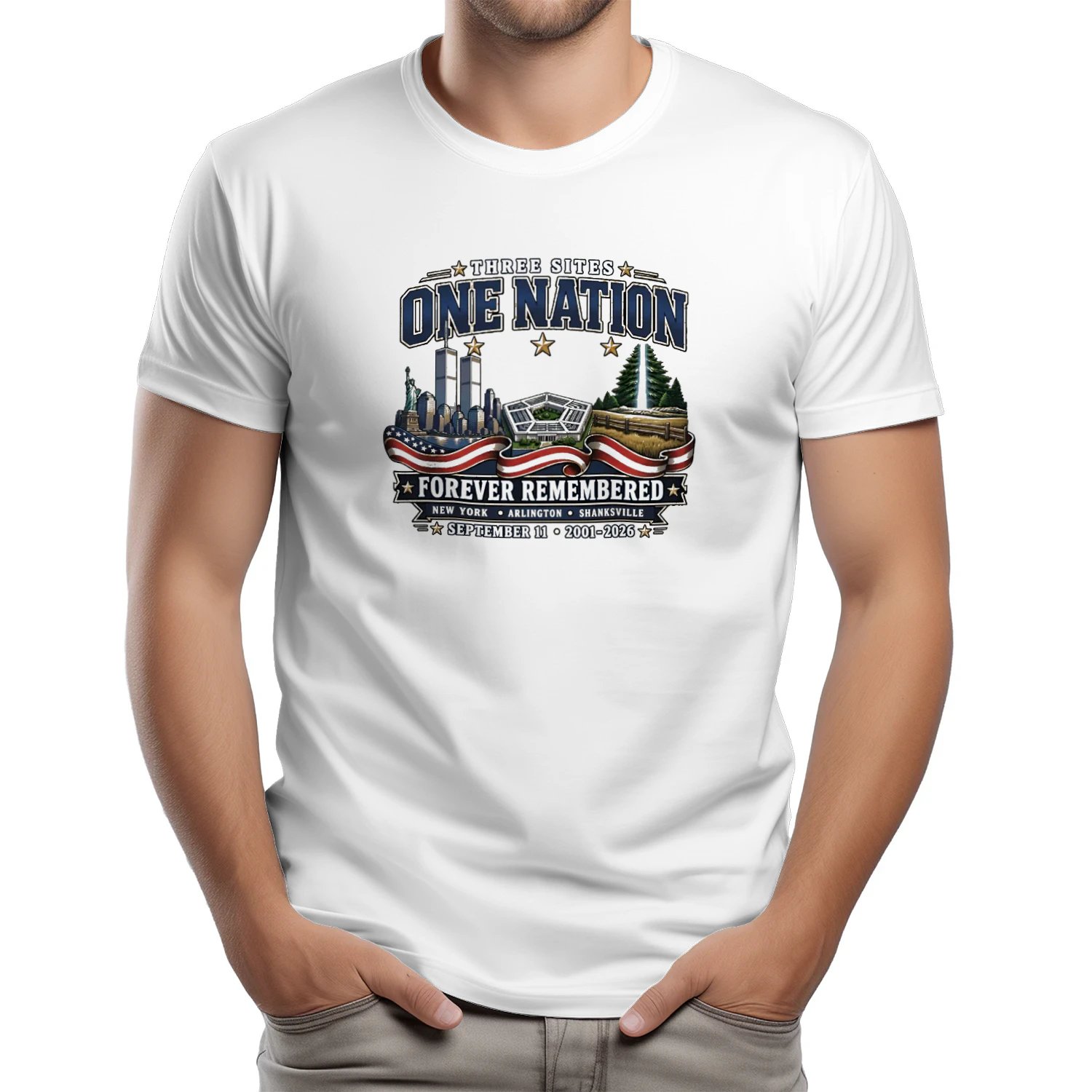Three Sites One Nation September 11 Forever Remembered 20012026 Memorial T-shirt  911 Remembrance Design