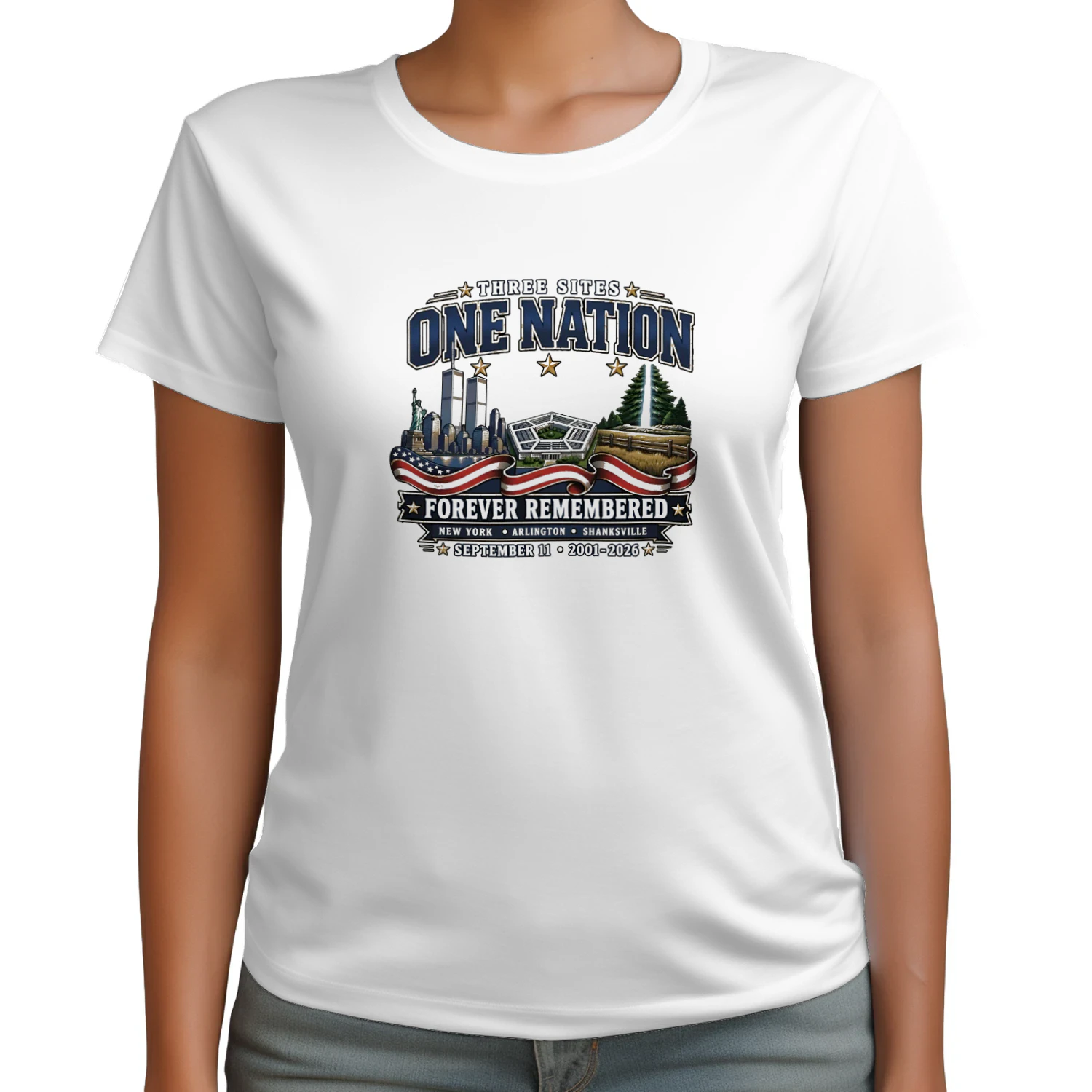 Three Sites One Nation September 11 Forever Remembered 20012026 Memorial T-shirt  911 Remembrance Design