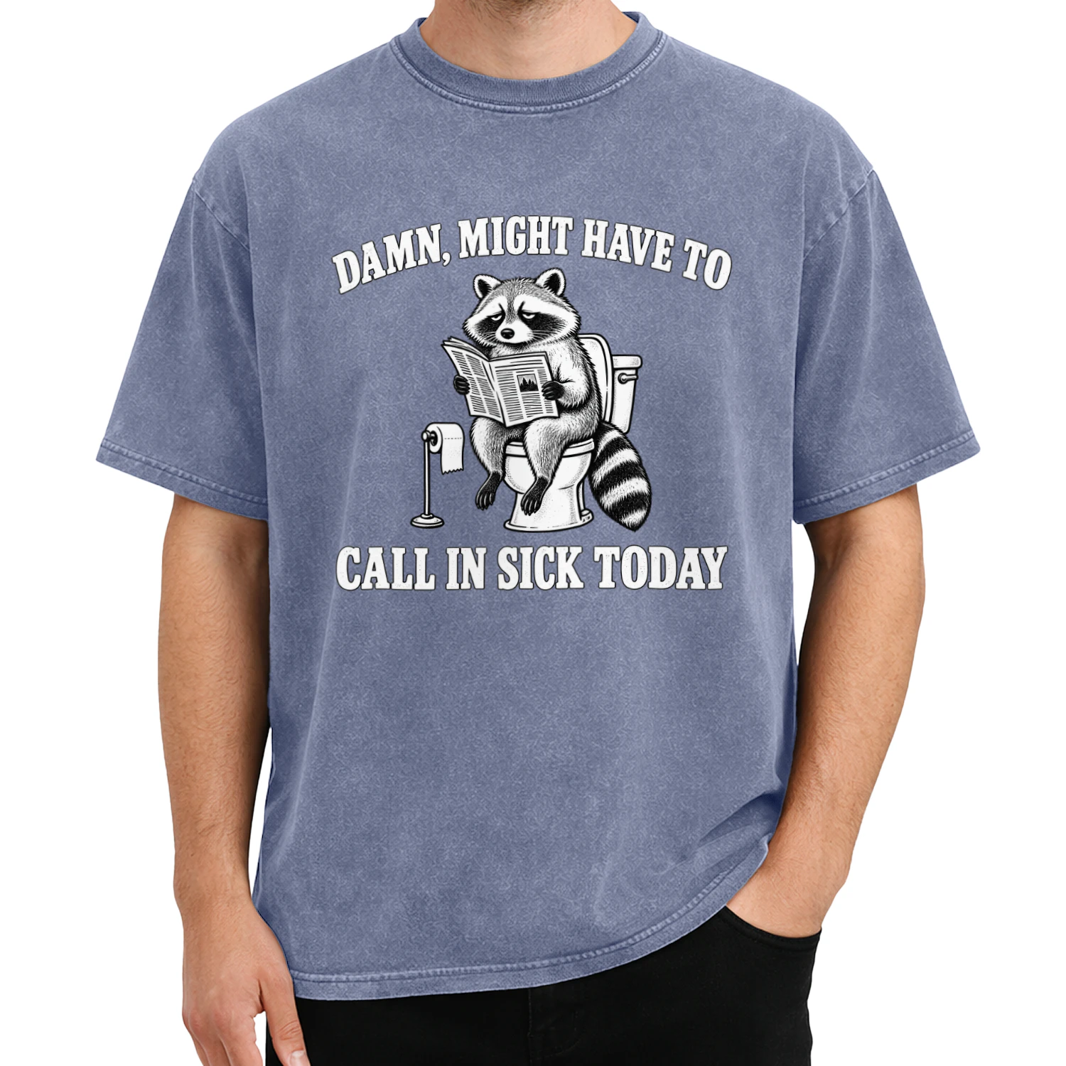 Funny Raccoon “Call in Sick Today”  Retro Bathroom Humor Shirt Design