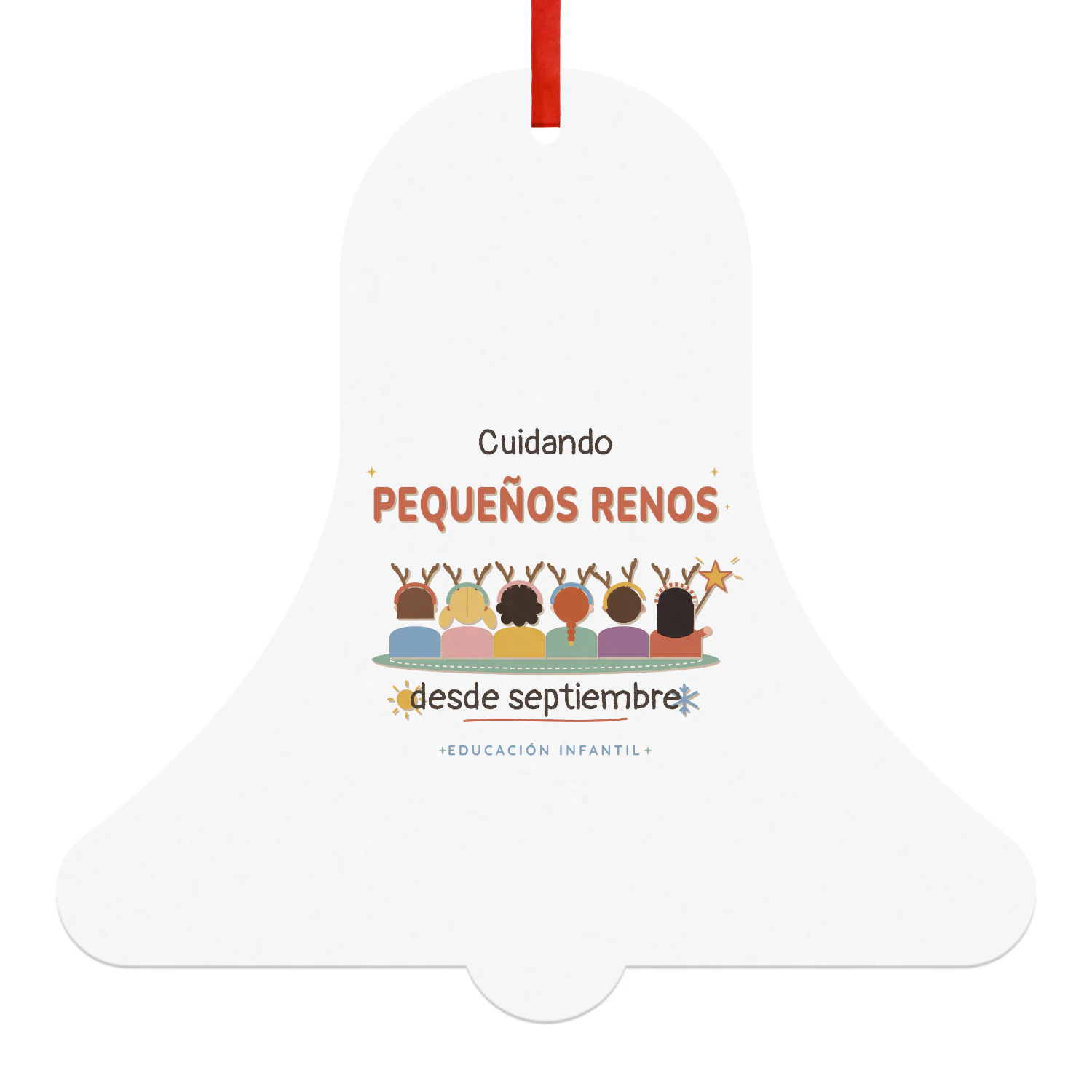 Bola de Navidad Campana Cuidando pequeños renos – Regalo para maestras de Infantil