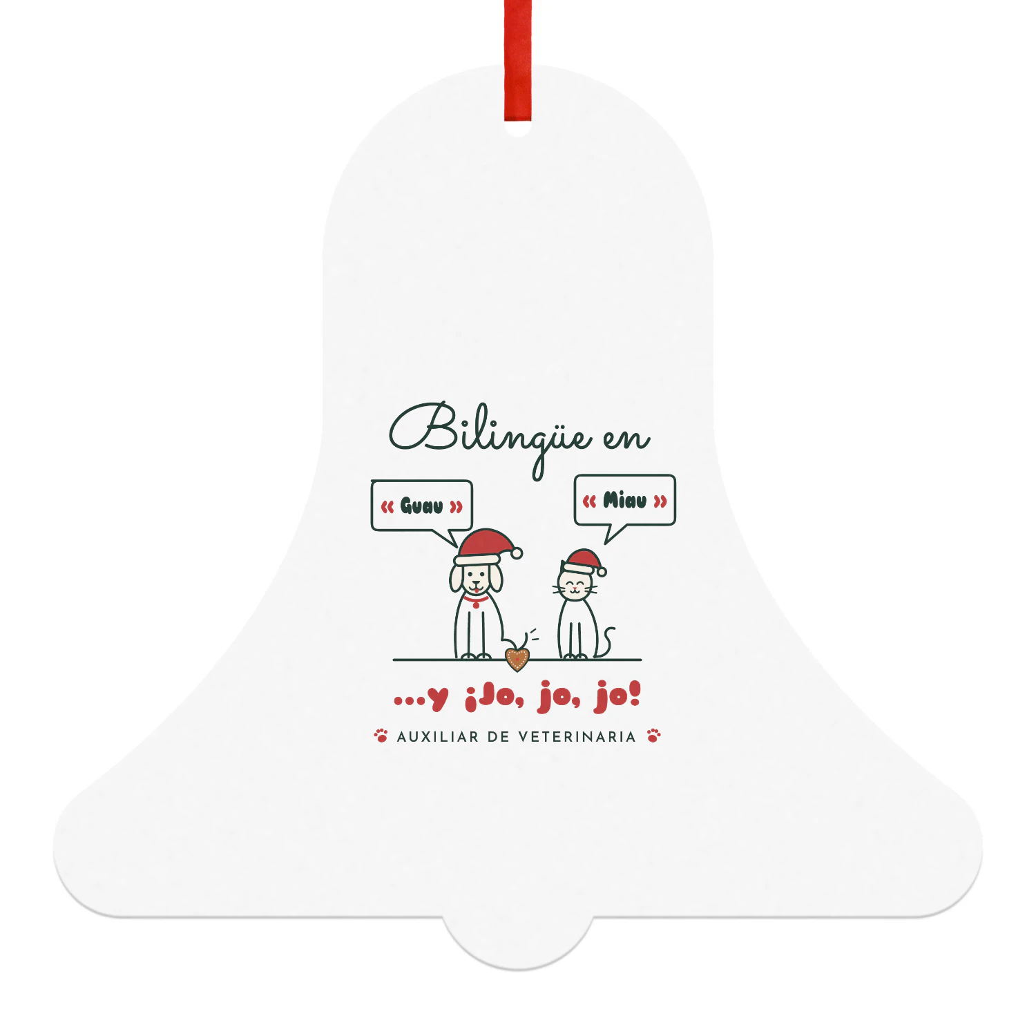 Bola de Navidad Campana Bilingüe en Guau y Miau – Regalo para auxiliar de veterinaria