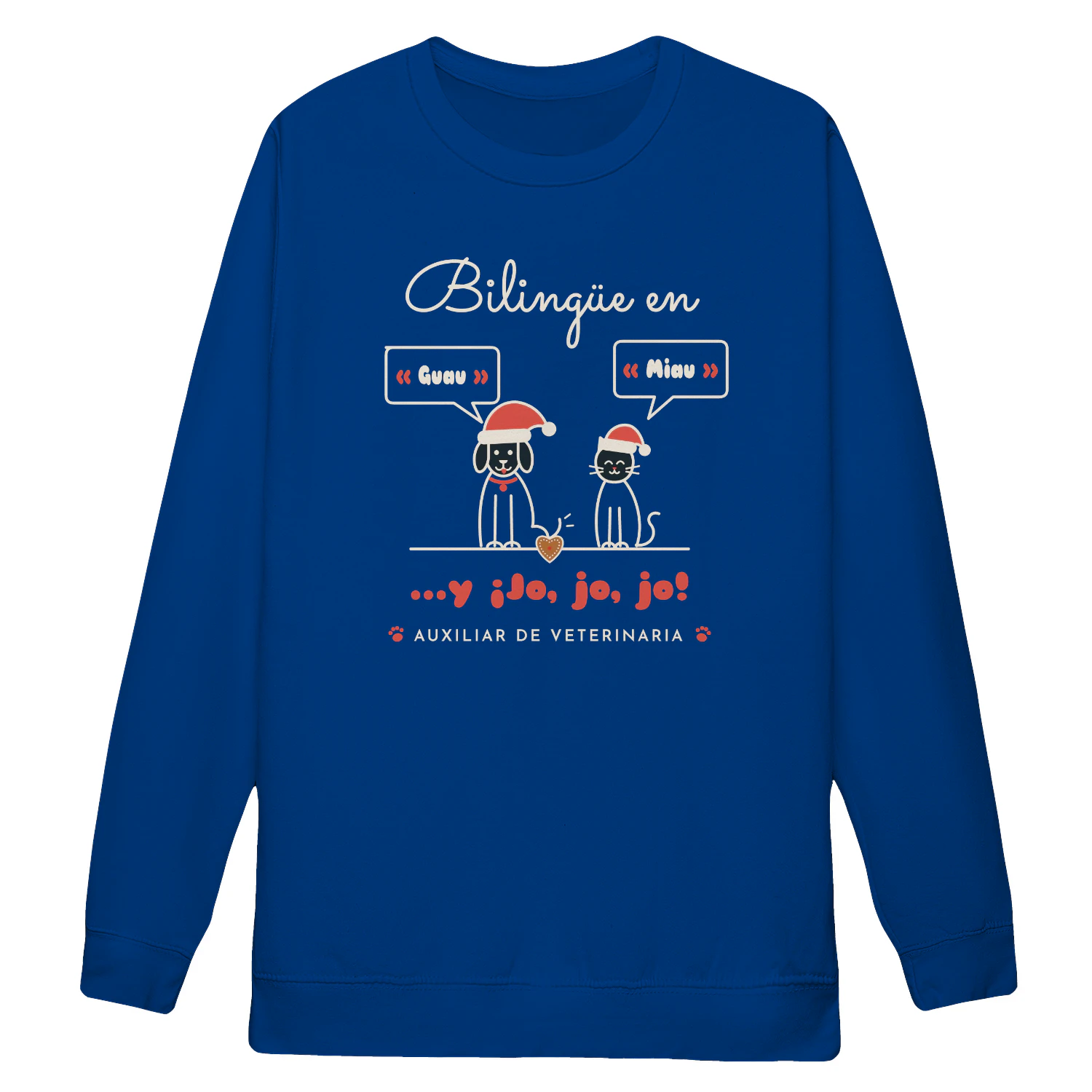 Sudadera Cuello Redondo Bilingüe en Guau y Miau – Regalo para auxiliar de veterinaria