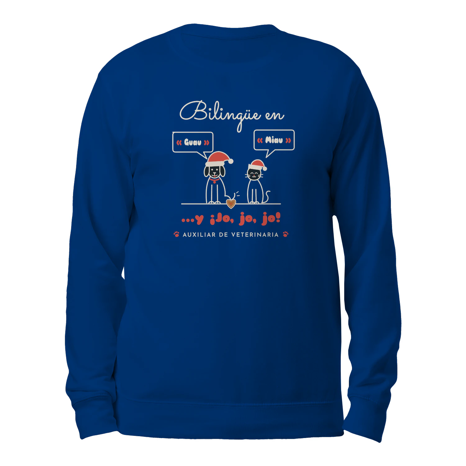 Sudadera Cuello Redondo Bilingüe en Guau y Miau – Regalo para auxiliar de veterinaria