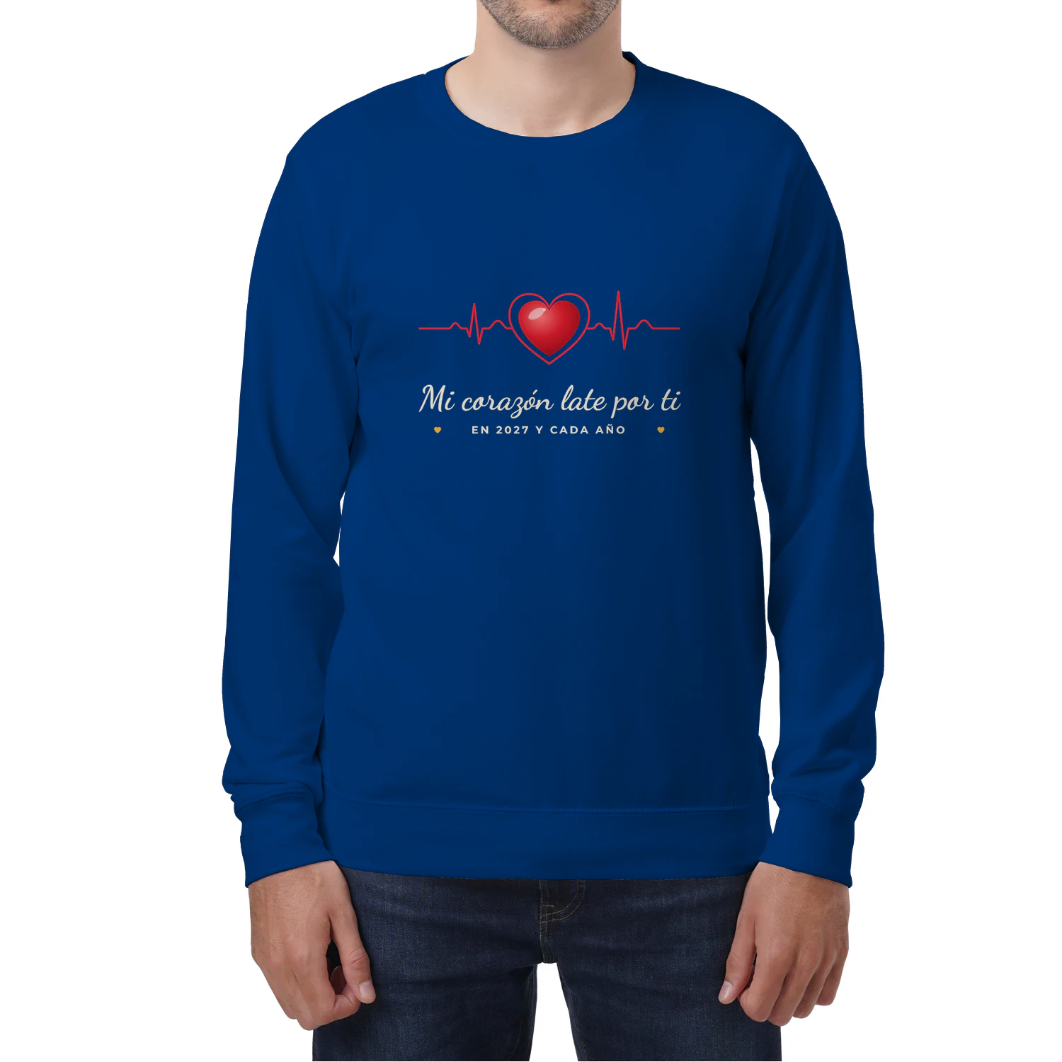 Sudadera Cuello Redondo Mi corazón late por ti 2027 – Regalo para enamorados