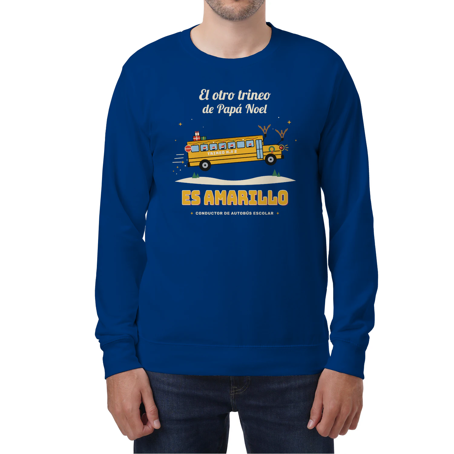 Sudadera Cuello Redondo El otro trineo de Papá Noel es amarillo – Regalo para conductor de autobús escolar