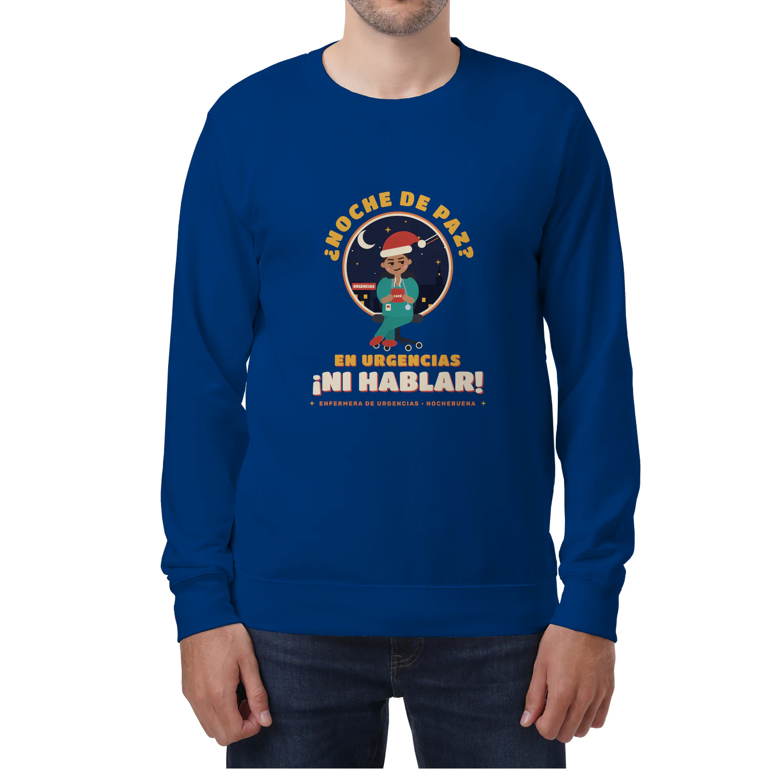 Sudadera Cuello Redondo ¿Noche de paz? En urgencias ¡ni hablar! – Regalo para enfermeras