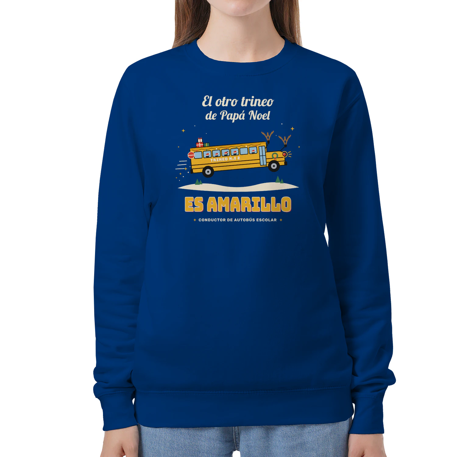 Sudadera Cuello Redondo El otro trineo de Papá Noel es amarillo – Regalo para conductor de autobús escolar