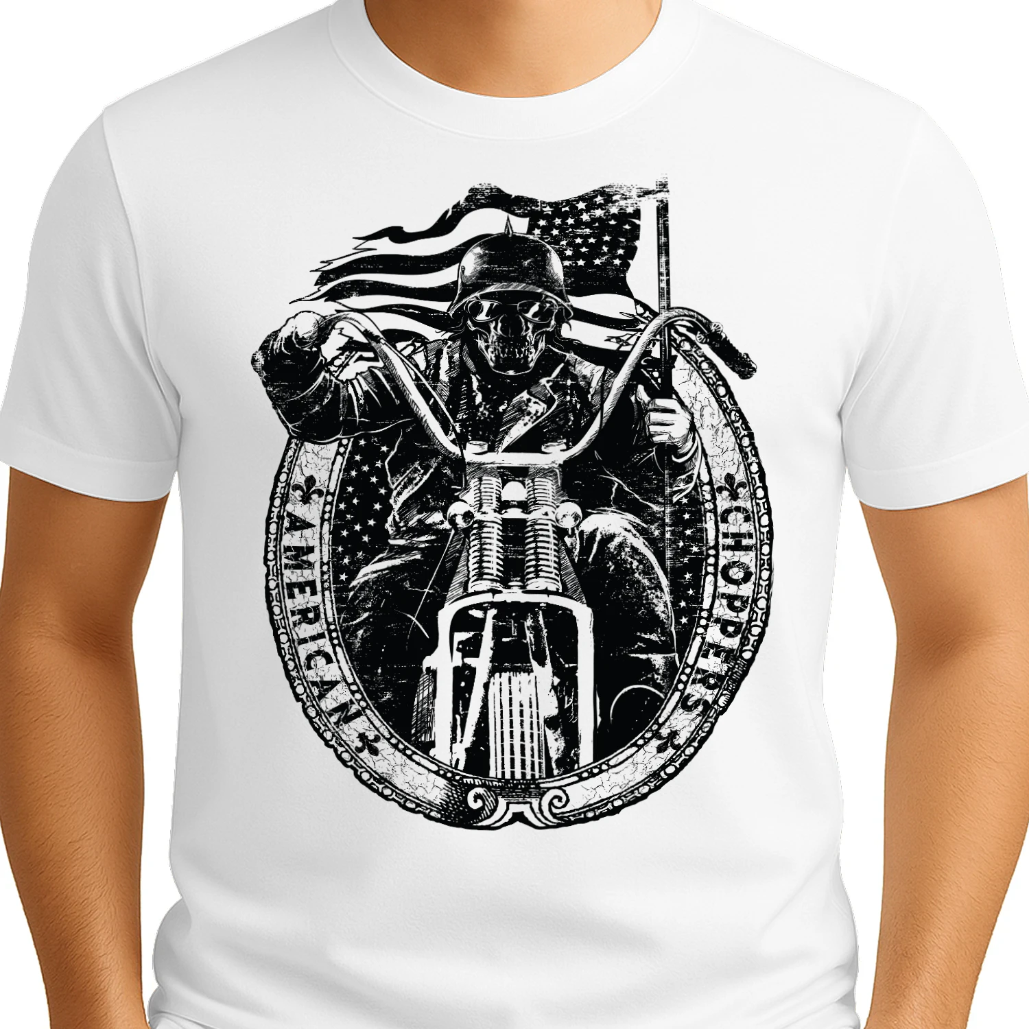 Patriotic Skull Biker Motorcycle Classic Unisex T-shirt
