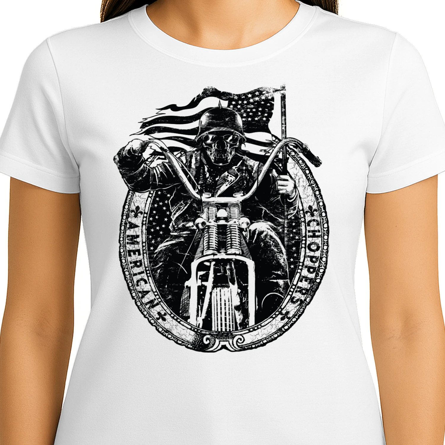 Patriotic Skull Biker Motorcycle Classic Unisex T-shirt