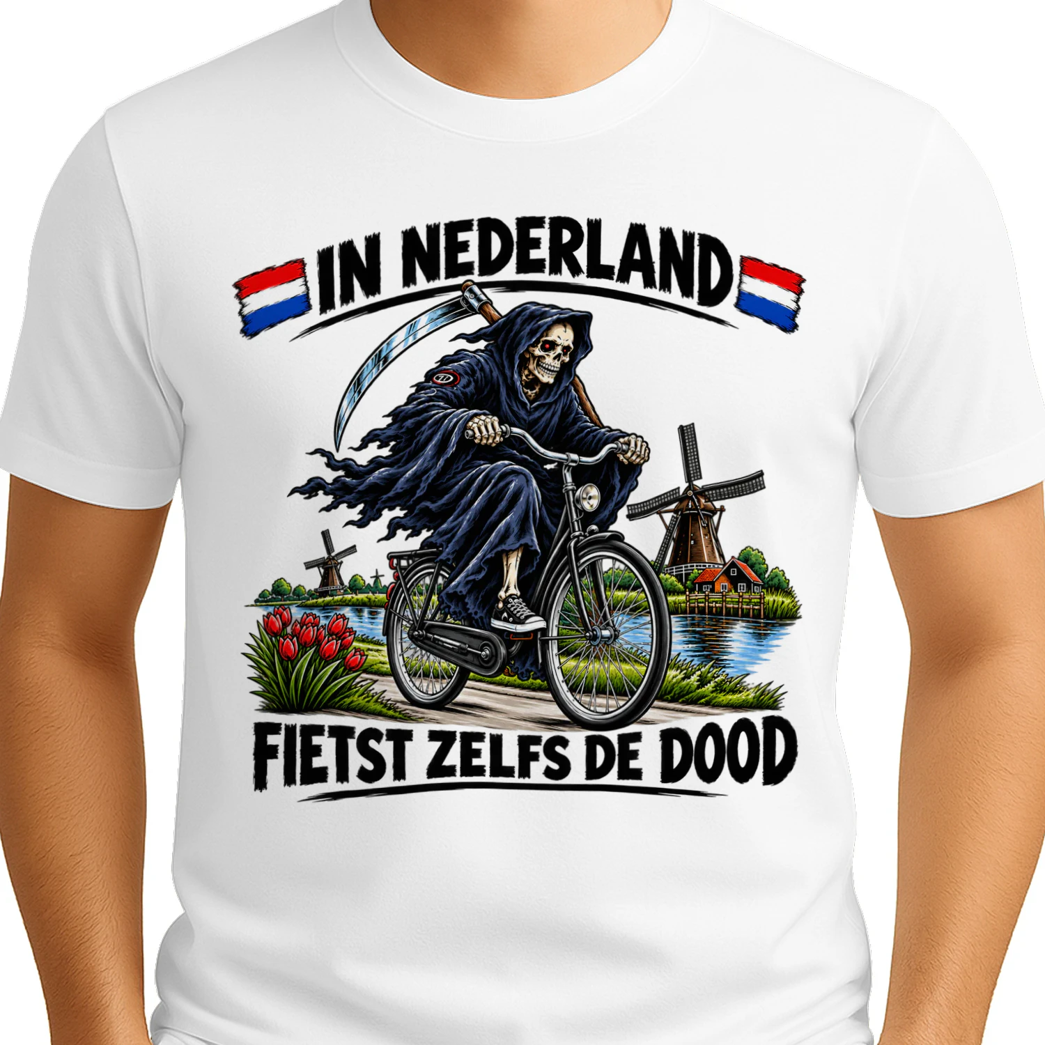 Zelfs de Dood Fietst in Nederland – Grappig Nederlands T-shirt
