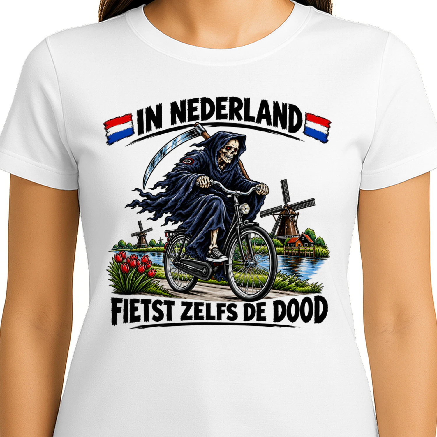 Zelfs de Dood Fietst in Nederland – Grappig Nederlands T-shirt