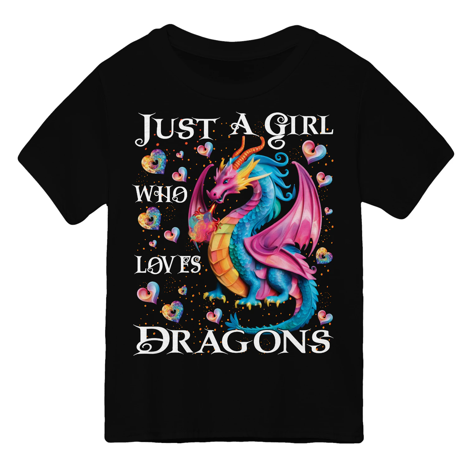 T-shirt- Cute Colorful Dragon – Magical Rainbow Dragon with Hearts