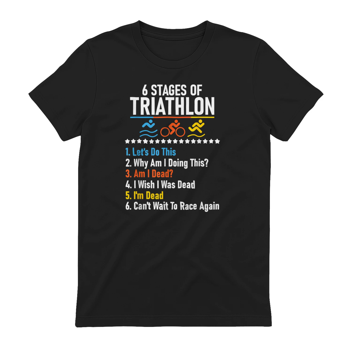 6 Stages of Triathlon - Athlete Running Swimming Bicycling T-Shirt