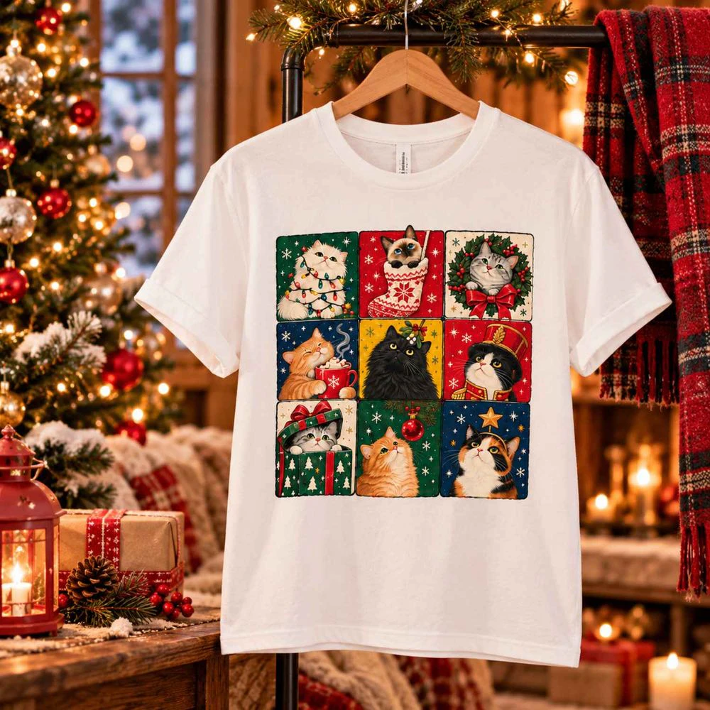 Vintage Christmas Cats T-Shirt – Cute Holiday Cat Lover Tee