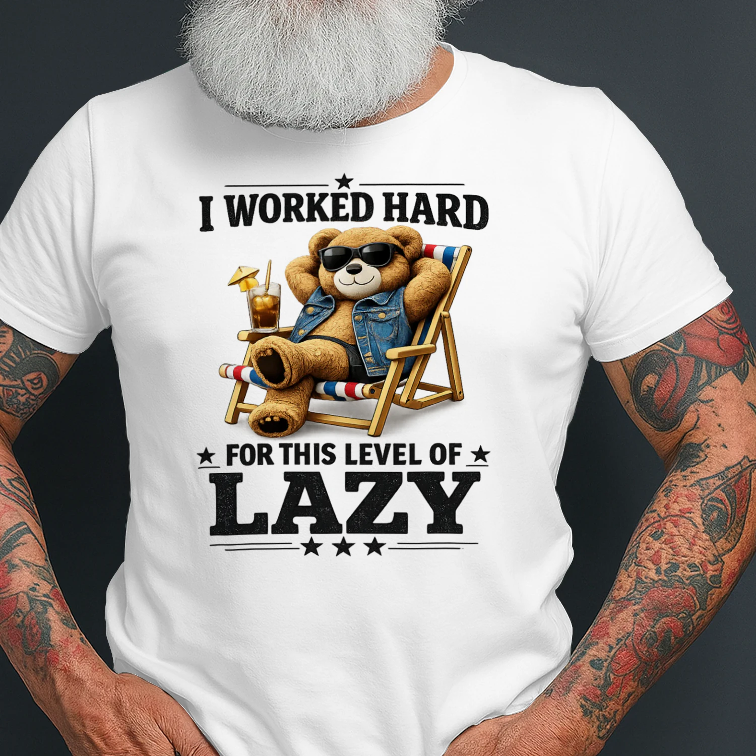 I Worked Hard for This Level of Lazy – Relaxed Bear Graphic Tee |JOMINAFY®