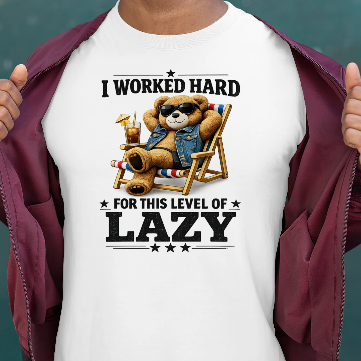 I Worked Hard for This Level of Lazy – Relaxed Bear Graphic Tee |JOMINAFY®