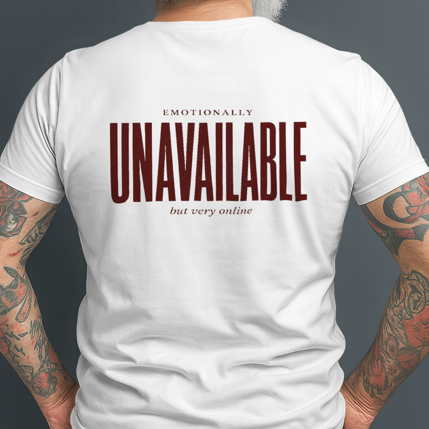 "Emotionally Unavailable But Very Online" Unisex White Graphic Tee – Trendy Aesthetic Streetwear