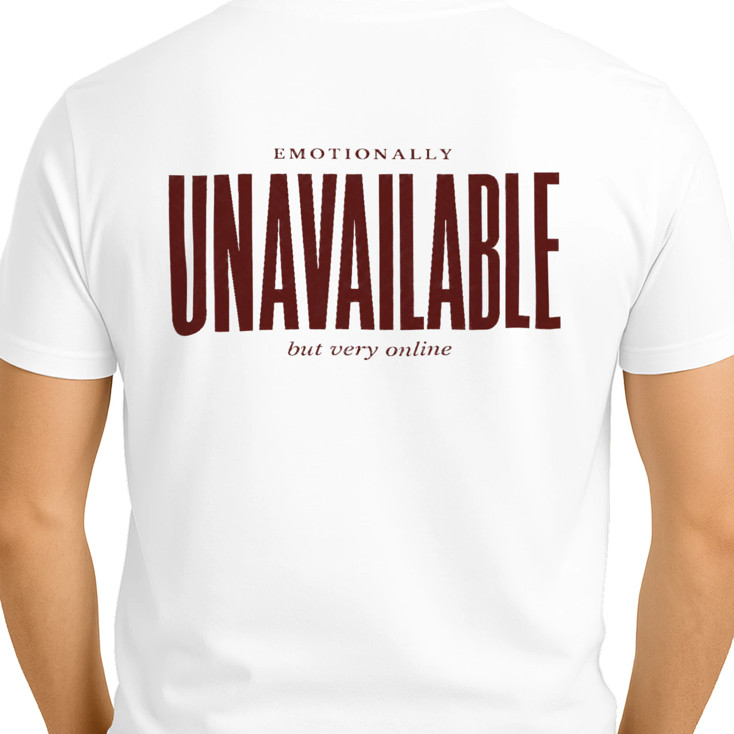 "Emotionally Unavailable But Very Online" Unisex White Graphic Tee – Trendy Aesthetic Streetwear
