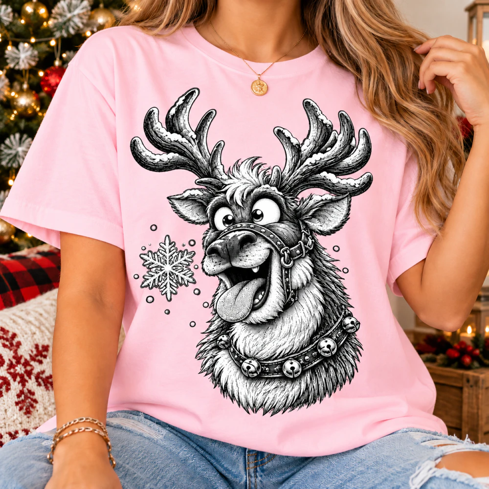 Funny Christmas Reindeer T-Shirt, Vintage Retro Reindeer Graphic Tee, Cute Winter Holiday Shirt, Christmas Gift for Men and Women