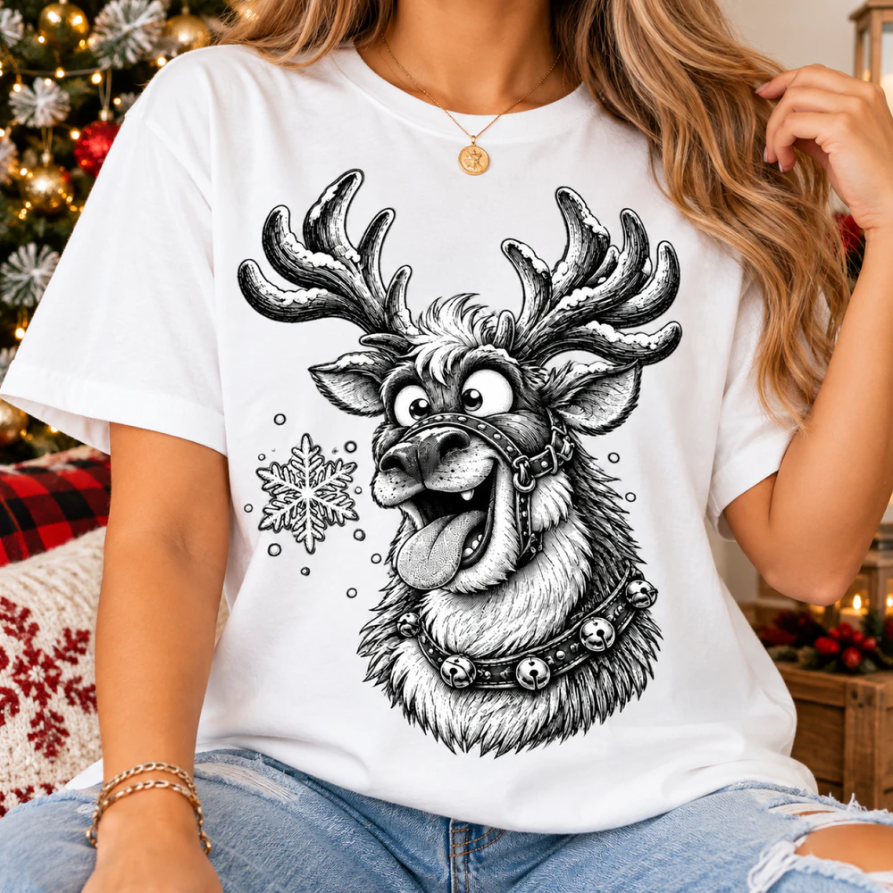 Funny Christmas Reindeer T-Shirt, Vintage Retro Reindeer Graphic Tee, Cute Winter Holiday Shirt, Christmas Gift for Men and Women