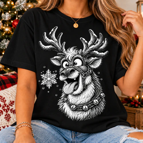 Vintage Christmas Reindeer T-Shirt, Funny Reindeer Graphic Tee, Retro Distressed Christmas Shirt, Winter Holiday Unisex Tee, Christmas Gift