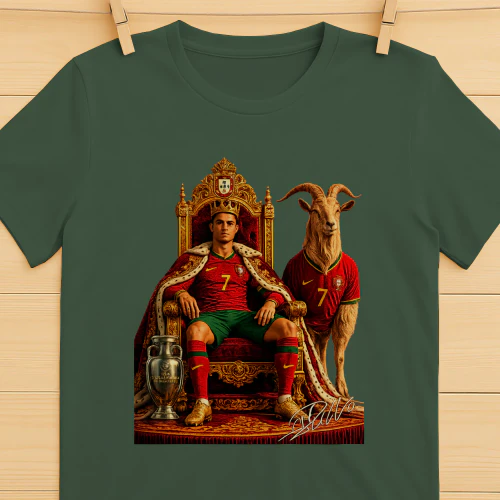 Cristiano Ronaldo The Goat Throne T-Shirt | King Ronaldo Graphic Tee | Portugal Football Fan Shirt
