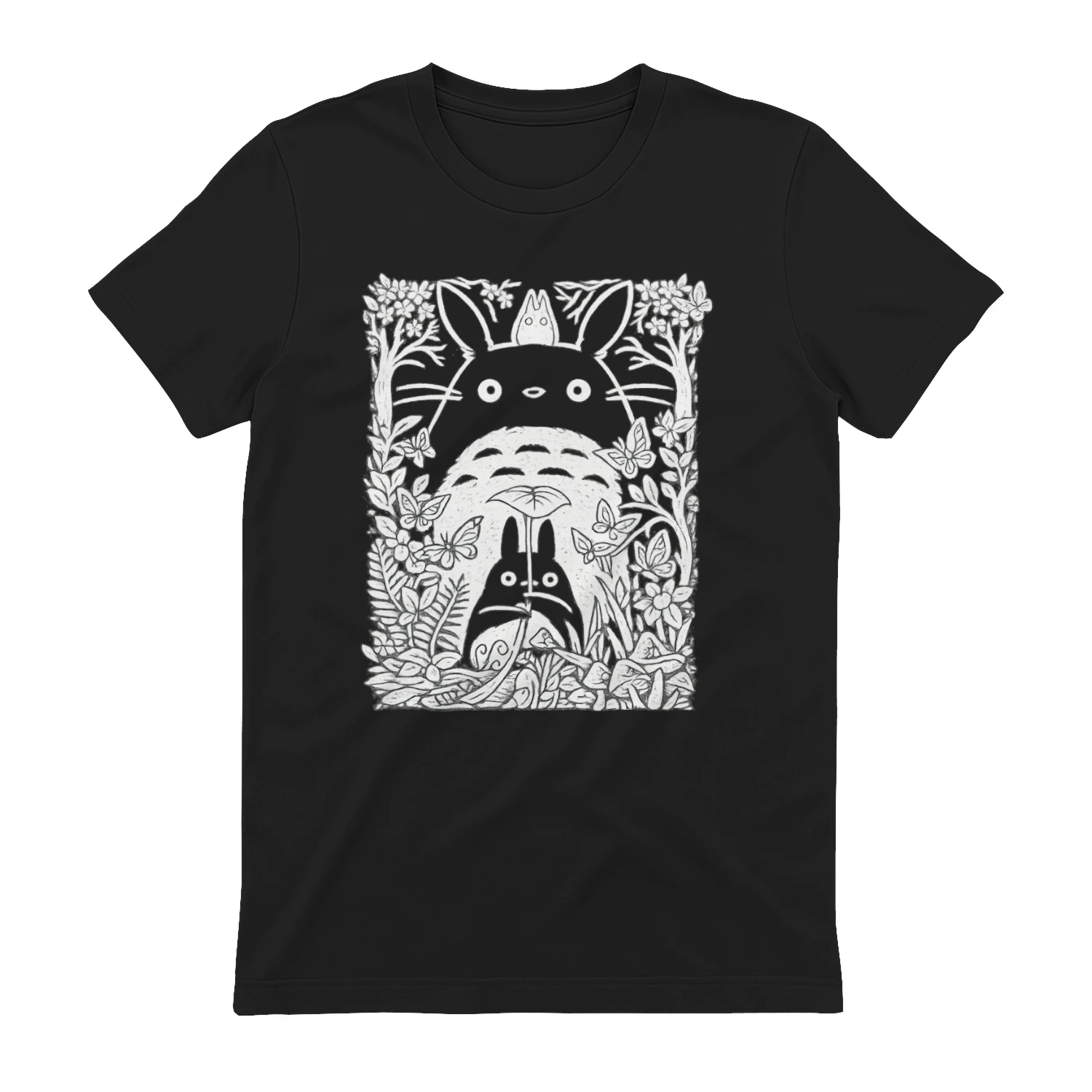 Forest Spirit Line Art T-Shirt 🌿 | Nature Inspired Anime Style Graphic Tee | Cozy Woodland Aesthetic Shirt – Get Yours!