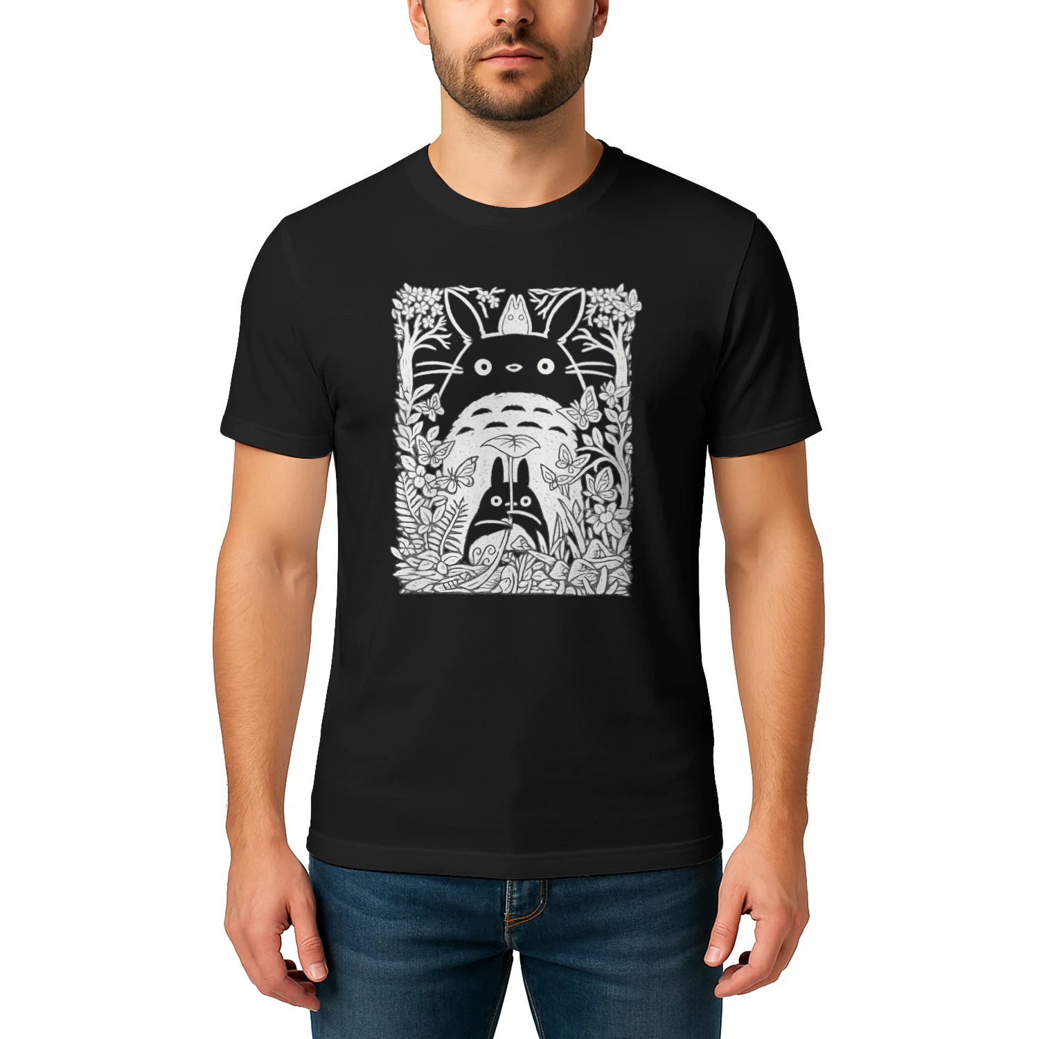 Forest Spirit Line Art T-Shirt 🌿 | Nature Inspired Anime Style Graphic Tee | Cozy Woodland Aesthetic Shirt – Get Yours!