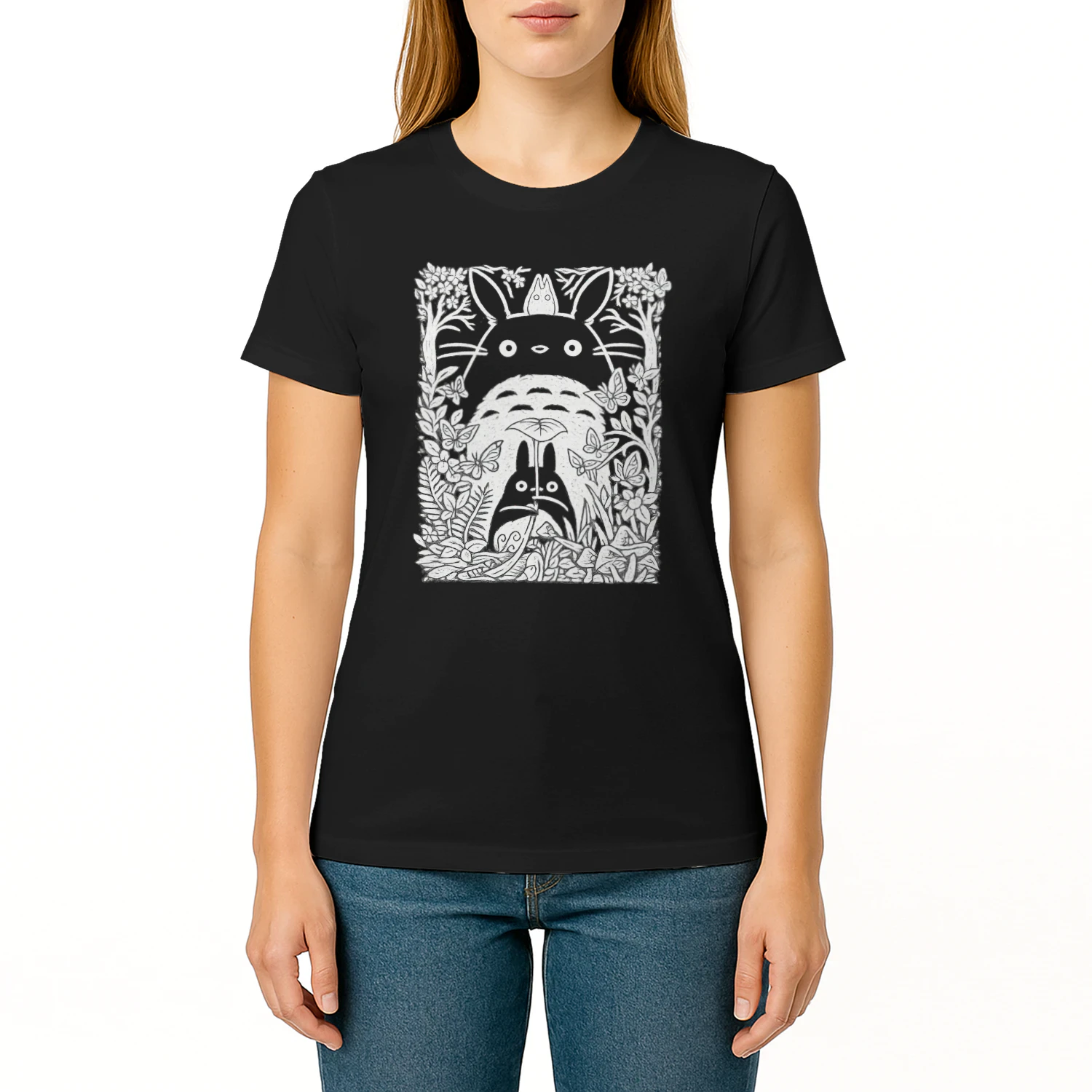 Forest Spirit Line Art T-Shirt 🌿 | Nature Inspired Anime Style Graphic Tee | Cozy Woodland Aesthetic Shirt – Get Yours!