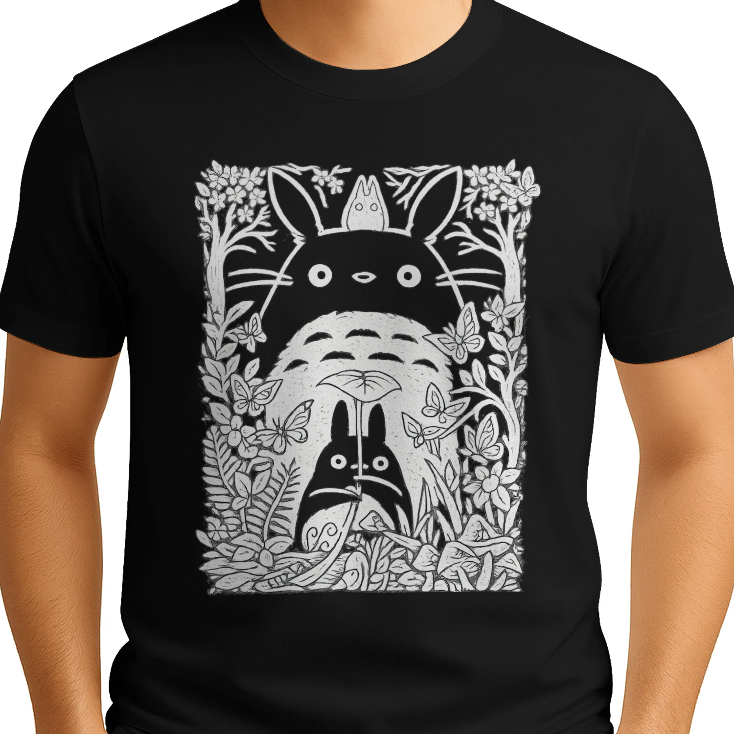 Forest Spirit Line Art T-Shirt 🌿 | Nature Inspired Anime Style Graphic Tee | Cozy Woodland Aesthetic Shirt – Get Yours!