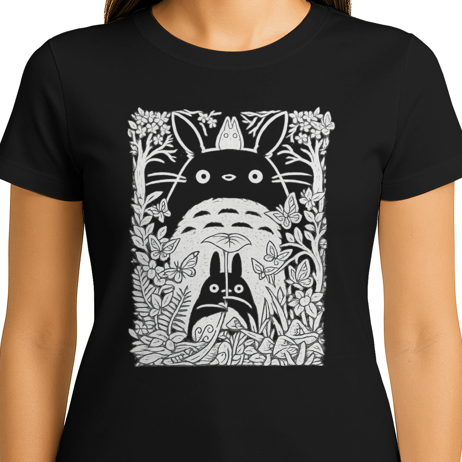 Forest Spirit Line Art T-Shirt 🌿 | Nature Inspired Anime Style Graphic Tee | Cozy Woodland Aesthetic Shirt – Get Yours!