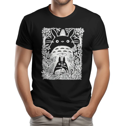 Forest Spirit Line Art T-Shirt 🌿 | Nature Inspired Anime Style Graphic Tee | Cozy Woodland Aesthetic Shirt – Get Yours!
