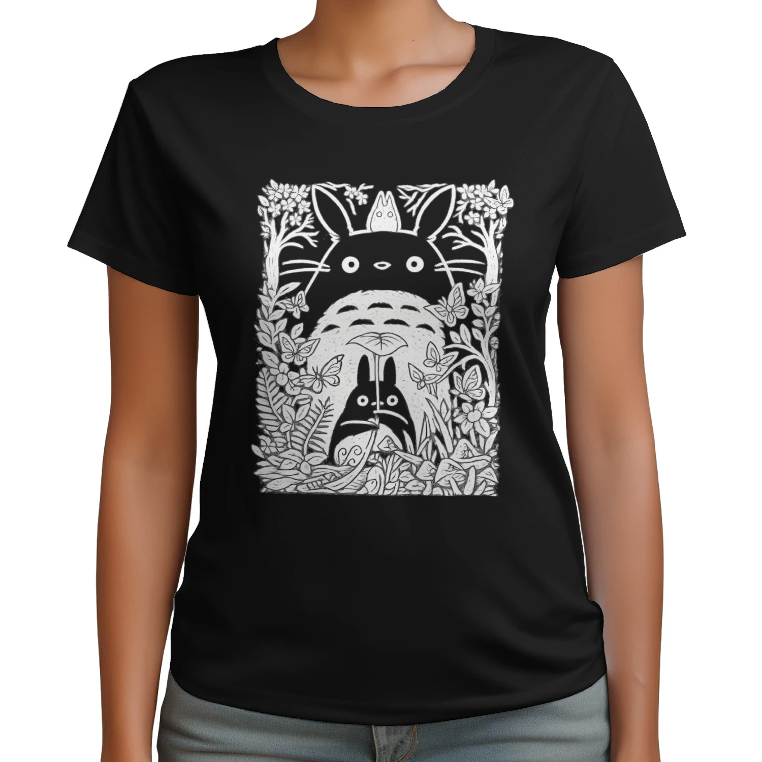 Forest Spirit Line Art T-Shirt 🌿 | Nature Inspired Anime Style Graphic Tee | Cozy Woodland Aesthetic Shirt – Get Yours!