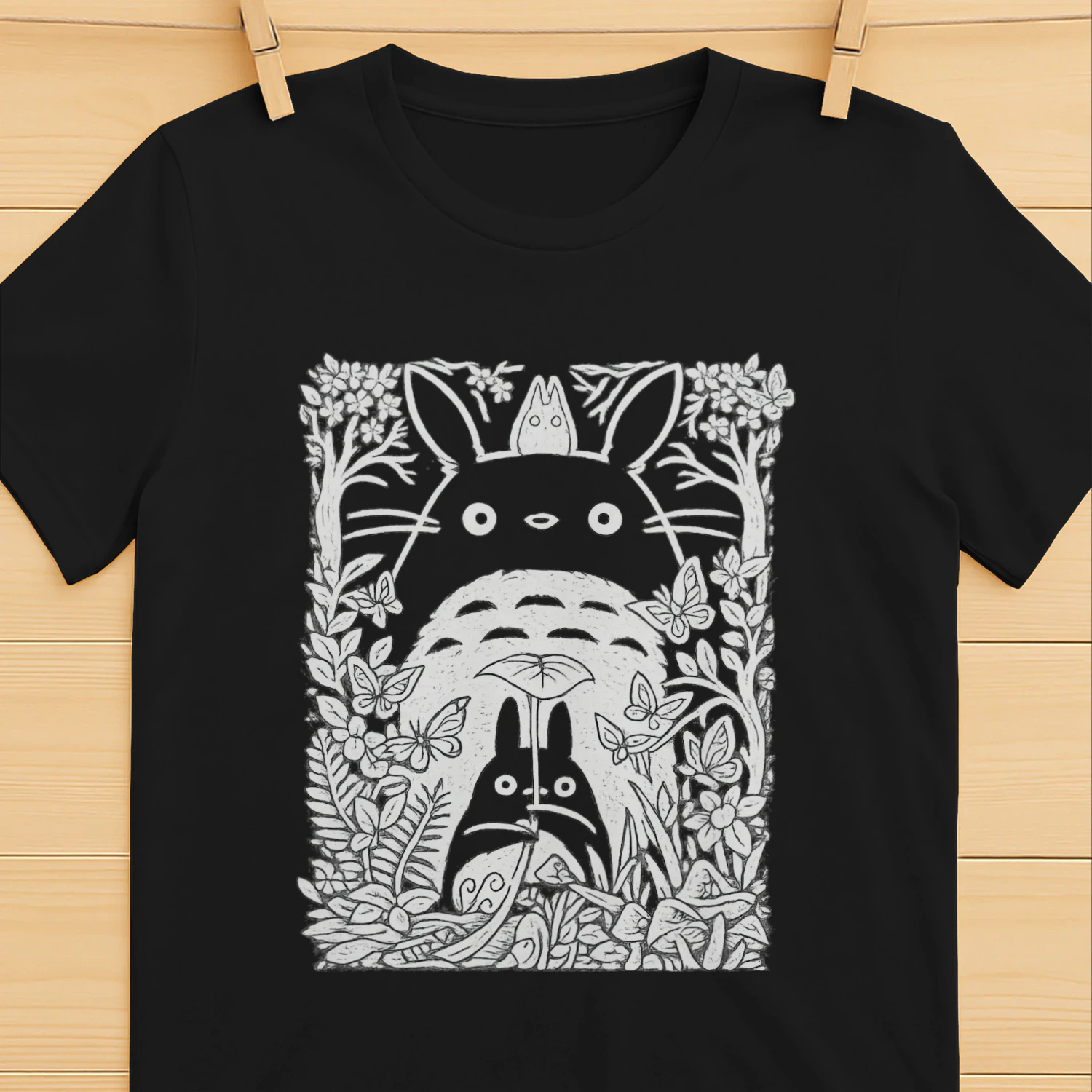 Forest Spirit Line Art T-Shirt 🌿 | Nature Inspired Anime Style Graphic Tee | Cozy Woodland Aesthetic Shirt – Get Yours!
