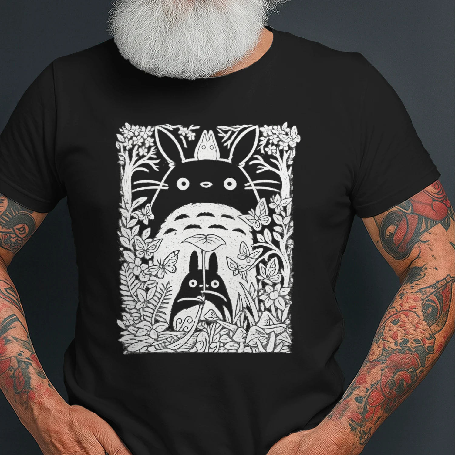 Forest Spirit Line Art T-Shirt 🌿 | Nature Inspired Anime Style Graphic Tee | Cozy Woodland Aesthetic Shirt – Get Yours!