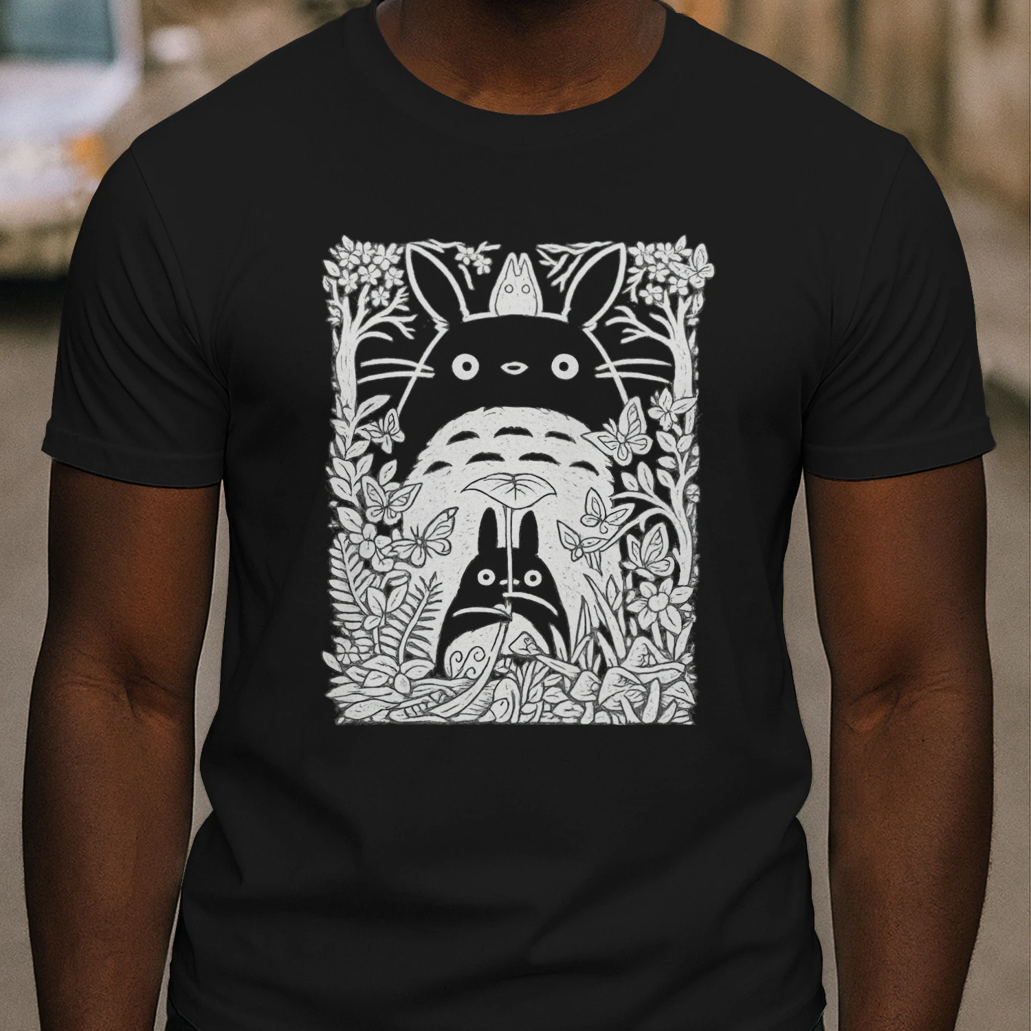 Forest Spirit Line Art T-Shirt 🌿 | Nature Inspired Anime Style Graphic Tee | Cozy Woodland Aesthetic Shirt – Get Yours!