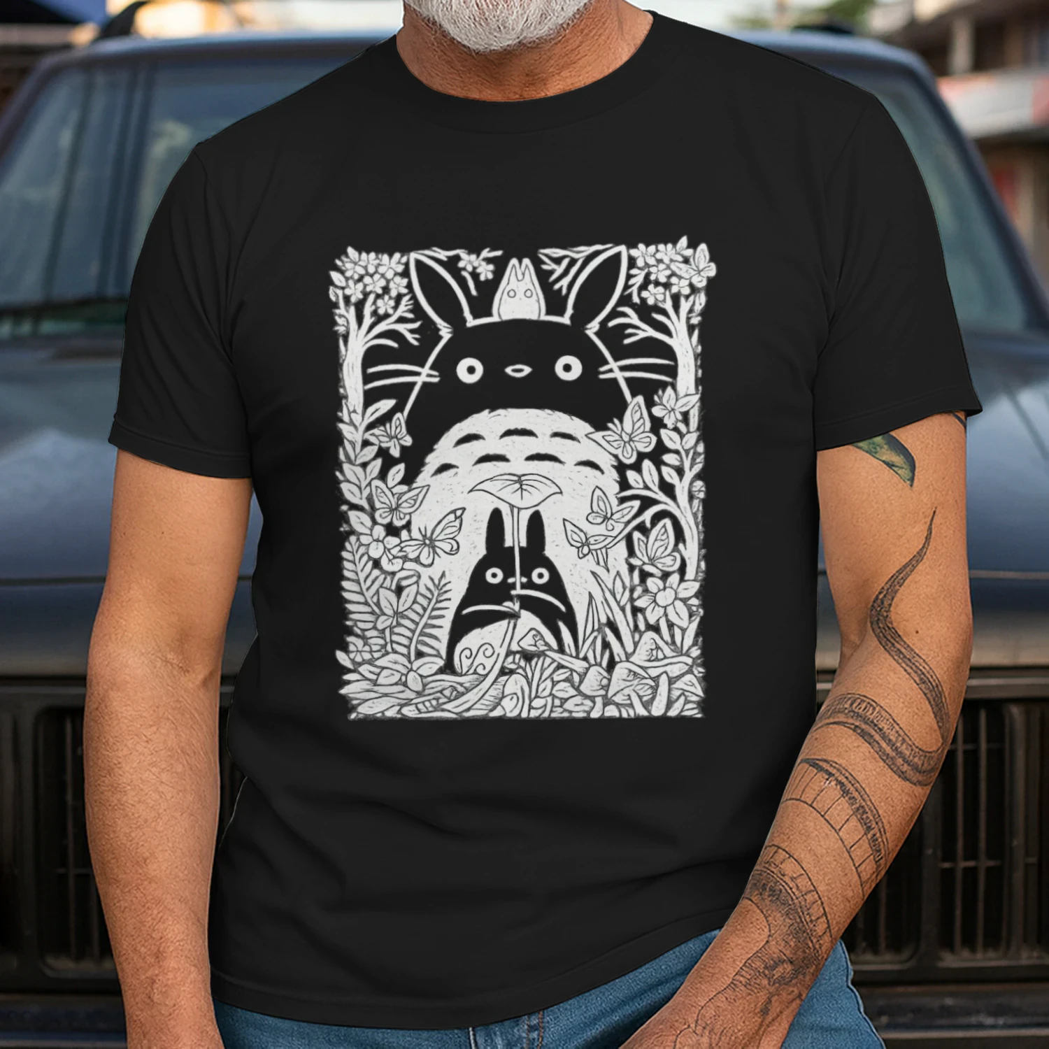Forest Spirit Line Art T-Shirt 🌿 | Nature Inspired Anime Style Graphic Tee | Cozy Woodland Aesthetic Shirt – Get Yours!