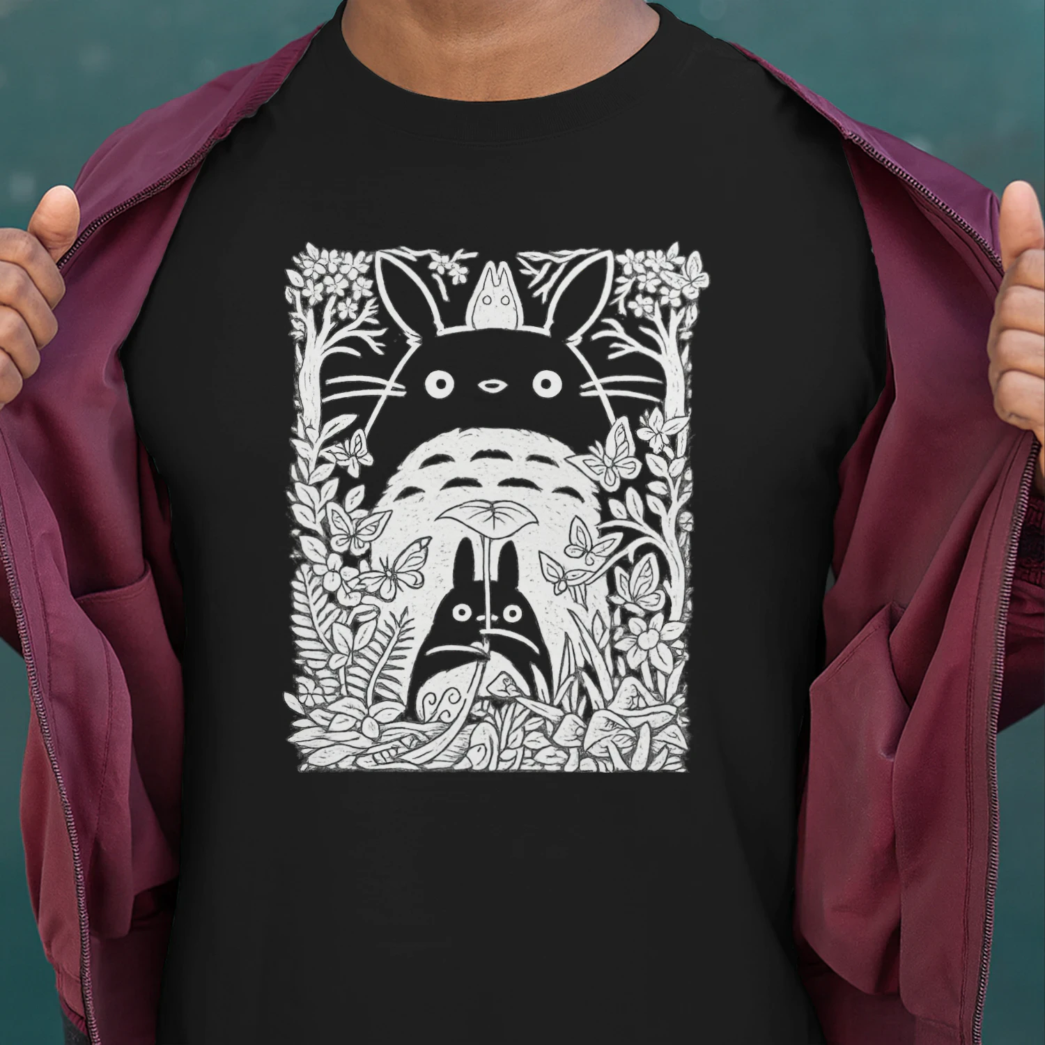 Forest Spirit Line Art T-Shirt 🌿 | Nature Inspired Anime Style Graphic Tee | Cozy Woodland Aesthetic Shirt – Get Yours!