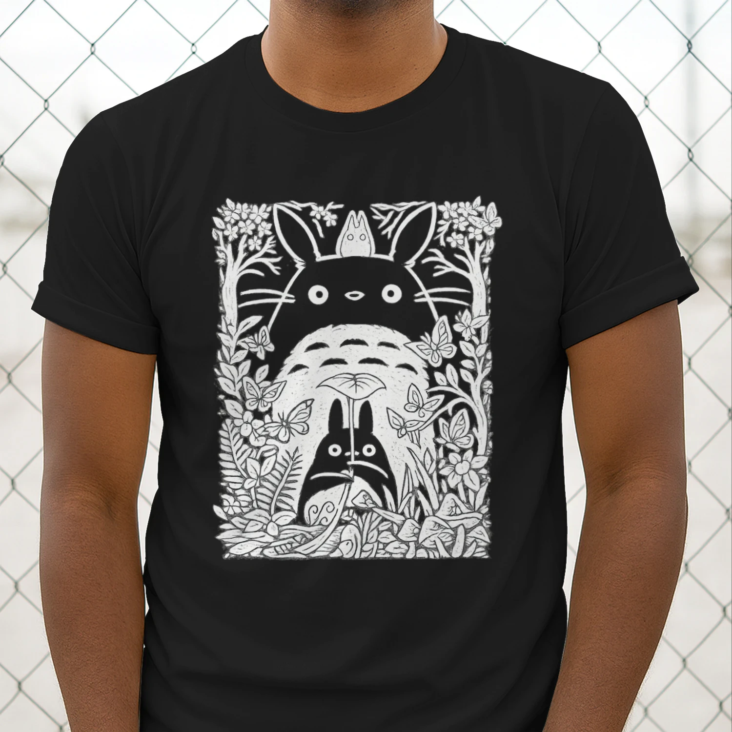 Forest Spirit Line Art T-Shirt 🌿 | Nature Inspired Anime Style Graphic Tee | Cozy Woodland Aesthetic Shirt – Get Yours!