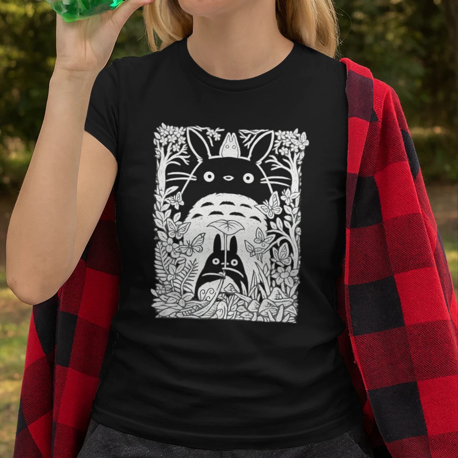 Forest Spirit Line Art T-Shirt 🌿 | Nature Inspired Anime Style Graphic Tee | Cozy Woodland Aesthetic Shirt – Get Yours!