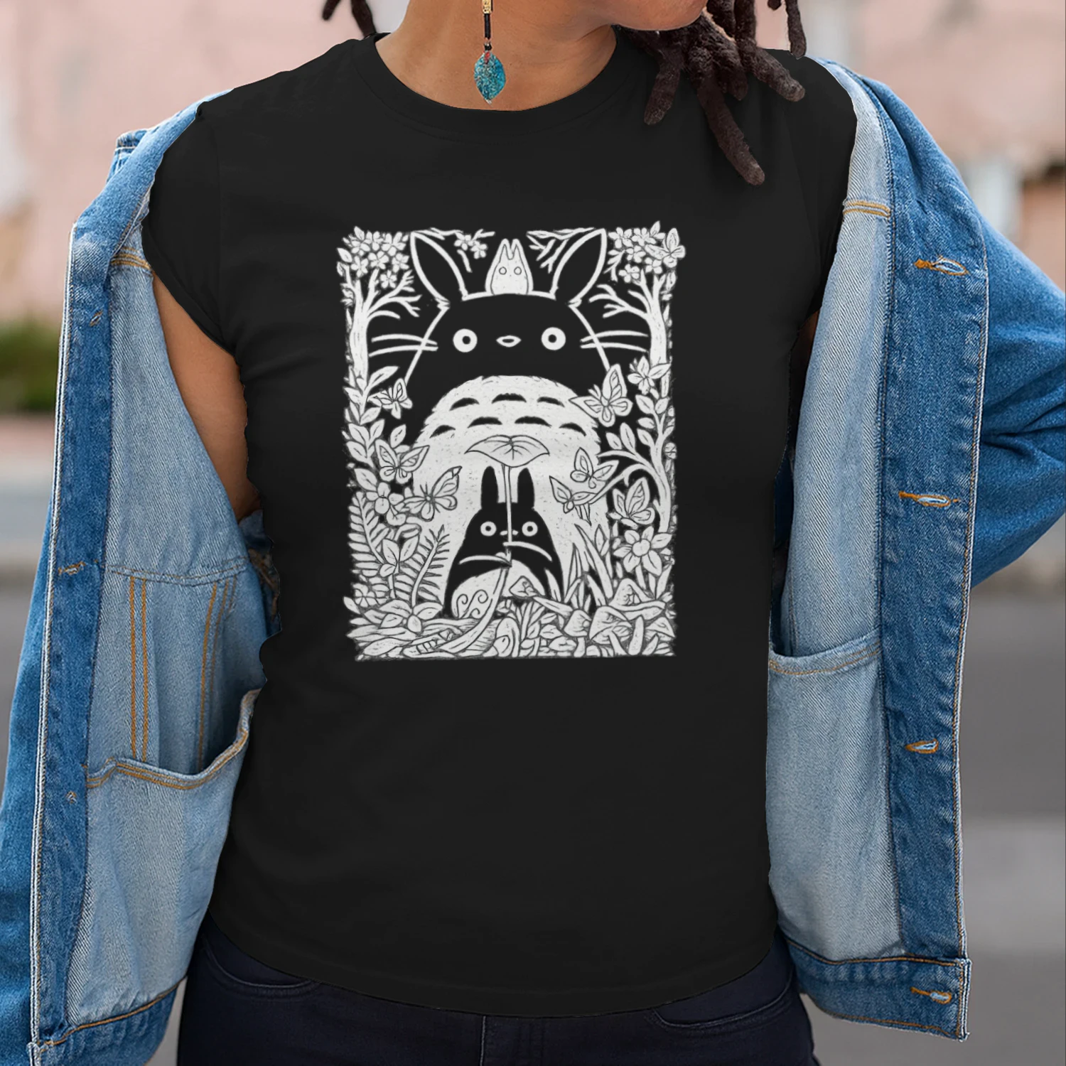 Forest Spirit Line Art T-Shirt 🌿 | Nature Inspired Anime Style Graphic Tee | Cozy Woodland Aesthetic Shirt – Get Yours!