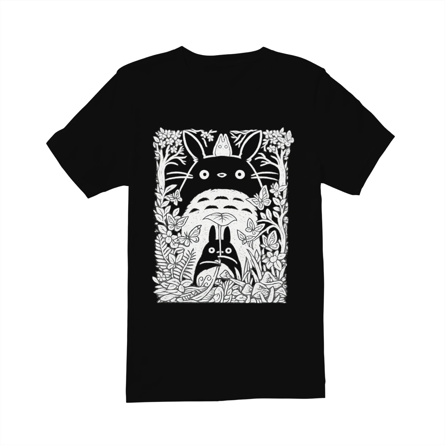 Forest Spirit Line Art T-Shirt 🌿 | Nature Inspired Anime Style Graphic Tee | Cozy Woodland Aesthetic Shirt – Get Yours!