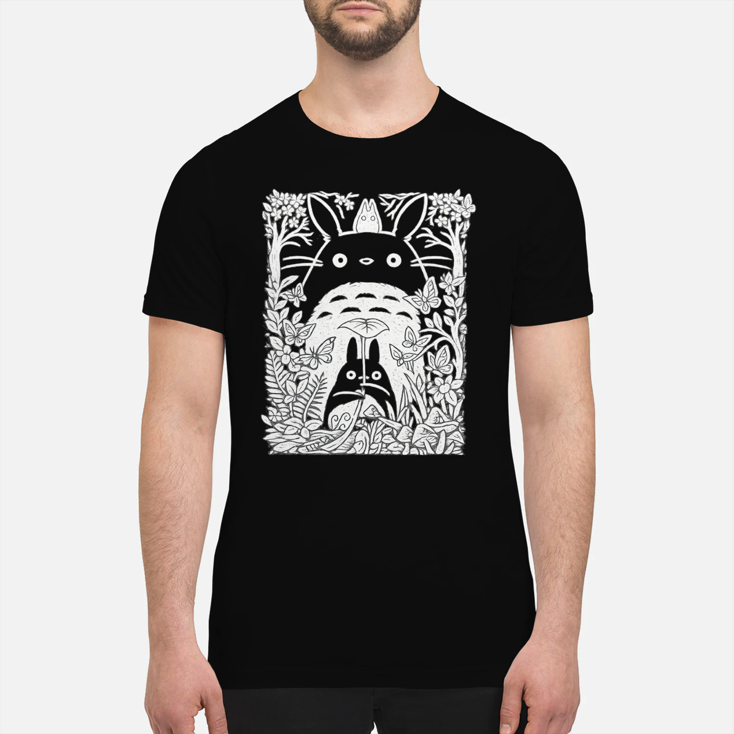 Forest Spirit Line Art T-Shirt 🌿 | Nature Inspired Anime Style Graphic Tee | Cozy Woodland Aesthetic Shirt – Get Yours!
